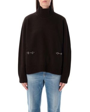Gucci Wool And Cashmere Turtleneck Jumper With Horsebit - Black