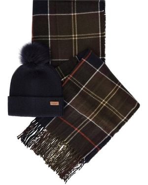 Barbour Dover/Hailes Tartan Beanie+Scarf Set - Black