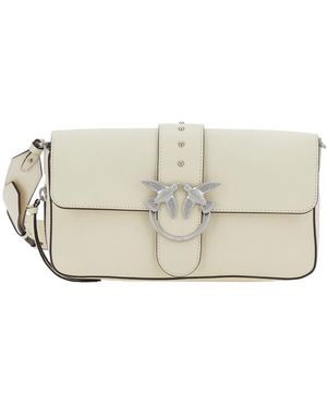 Pinko 'Love One' Crossbody Bag With Love Birds Buckle And Adjustable Shoulder Strap - Natural