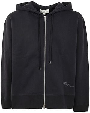 Studio Nicholson Fleece Back Zip Through Hoodie With Logo - Black