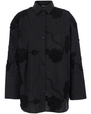 ROTATE BIRGER CHRISTENSEN Oversize Shirt With Classic Collar And All-Over Floral Embroidery - Black