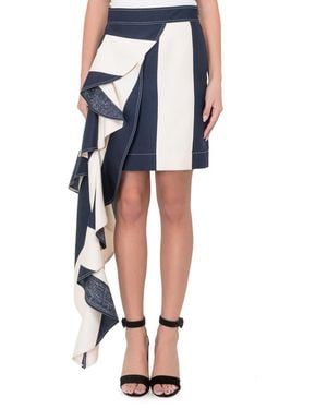 Calvin Klein Striped Skirt With Side Ruching - Blue