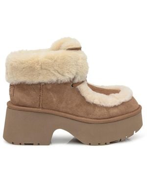 UGG Platform Boots In Suede With Shearling Beige - Natural