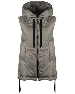 Max Mara Charcoal Padded Vest With Hood Made Of Drip-Proof Canvas - Grey