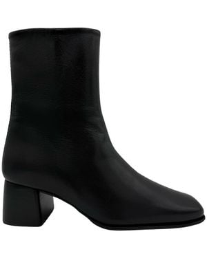 Filippa K Smooth Leather Ankle Boots With Squared Toe And Block Heel - Black
