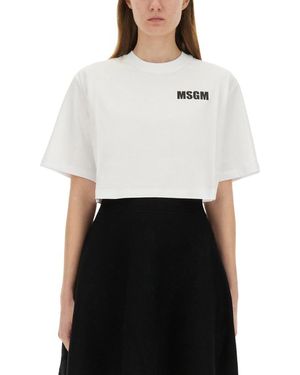 MSGM Cropped Tshirt With Logo - White