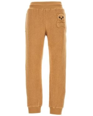 Moschino Soft Cotton Joggers With Teddy Bear Embroidery - Natural