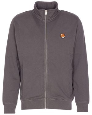 Maison Kitsuné Fox Head Cotton Zipped Sweatshirt - Grey