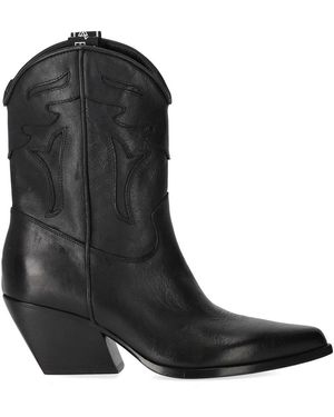 Elena Iachi Leather Pointed-Toe Cowboy Boots - Black