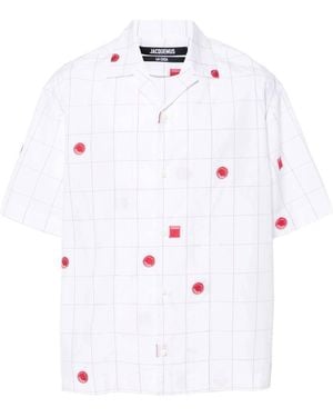 Jacquemus Poplin Check Print Camp Shirt - White