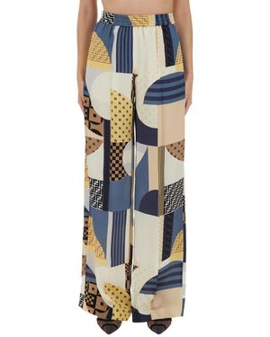 ボトムスその他 FENDI Blue silk trousers with patchwork print Fendi Patchwork Silk Pants in Blue | Lyst