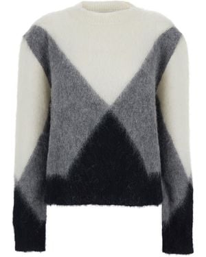 Grifoni Crewneck Sweater With Geometric Motif And Brushed Effect - Blue