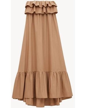 Saint Laurent Cotton Twill Flounce Dress - Natural