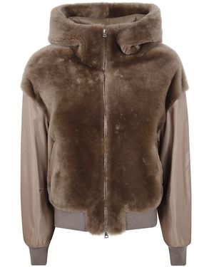 Blancha Straight "Merino Shearling" And Nylon Fabric Jacket - Brown