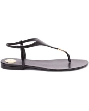 Saint Laurent Cassandre Leather Thong Sandals - Brown