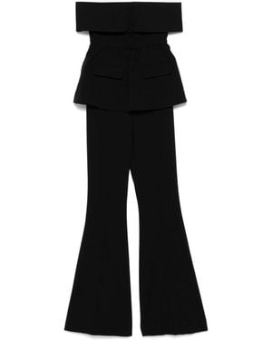 Self-Portrait One-Piece Jumpsuit With Open Shoulders - Black