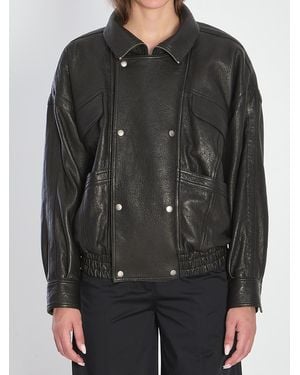 Saint Laurent Leather Bomber Jacket - Black