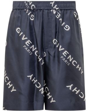 Givenchy Silk Shorts With Logo - Blue