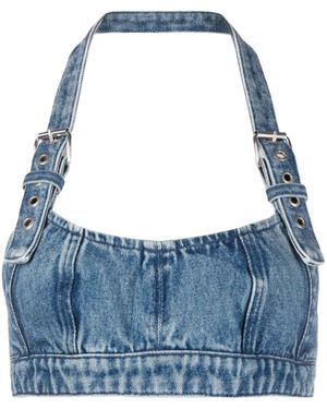 Ambush Buckle-Strap Cropped Denim Bralette Top - Blue