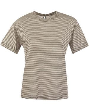 Peserico Lightweight Striped Jersey T-Shirt And Punto Luce - Grey