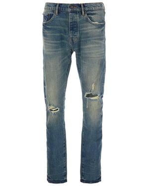 Purple Brand Jeans With Logo Patch On The Rear And Ripped Details On The Front - Blue
