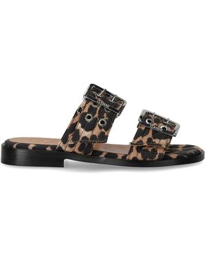 Ganni Animalier Flat Sandal With Buckles - Black