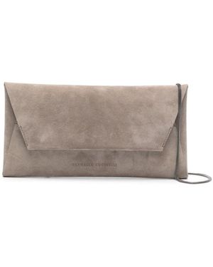 Brunello Cucinelli Envelope Suede Clutch - Gray