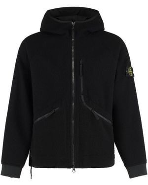 Stone Island Jacket With Hood Made Of Wool And Nylon - Black