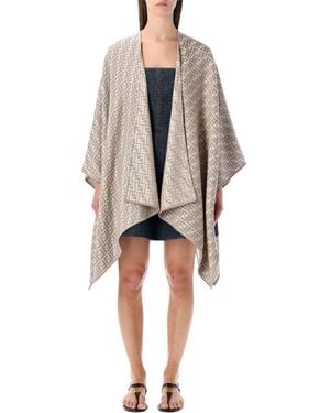 Fendi Ff Wool And Silk Poncho - Gray