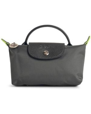 Longchamp Clutch Bag With 'Le Pliage' Handle - Grey