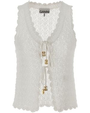 Ganni 'Shiny Pointelle Knit' Vest - White