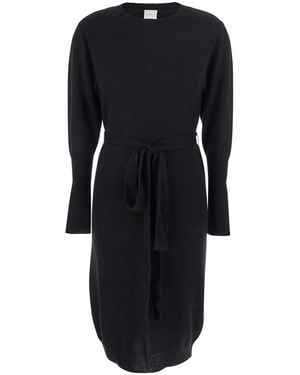 SOLOCASCMIR Crewneck Dress With Front Belt - Black