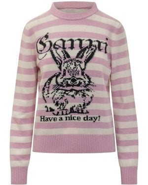 Ganni Striped Jumper - Pink