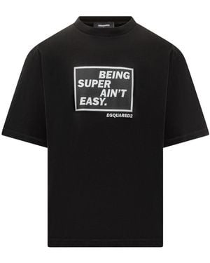DSquared² T-Shirt With Print Being Super Ain'T Easy - Black