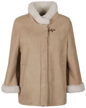 Fay Leather Shealing Cape - Natural