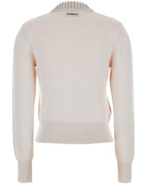 Pinko Polo Shirt With Crystal-Decorated Collar And Logo Patch On The Back - White