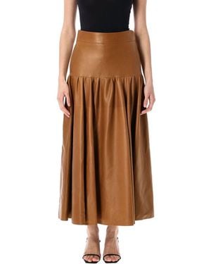 Saint Laurent Long Lambskin Skirt - Brown