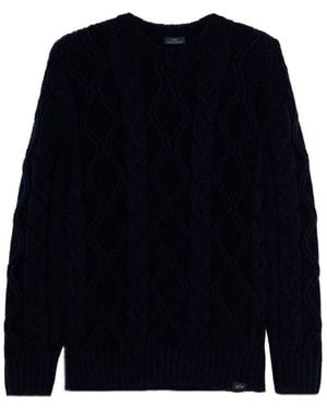 Paul & Shark Cable Knit Crewneck Wool Sweater - Blue