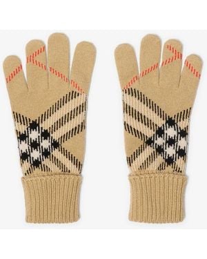 Burberry Check Cashmere Gloves - Natural