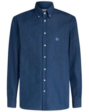 Etro Denim Shirt With Logo - Blue
