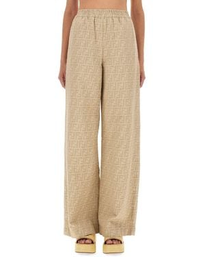 Fendi Ff Chambray Pants - Natural