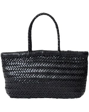 Dragon Diffusion 'Flat Gora' Mini Shoulder Bag With Two Top Handles And Interwoven Design - Black