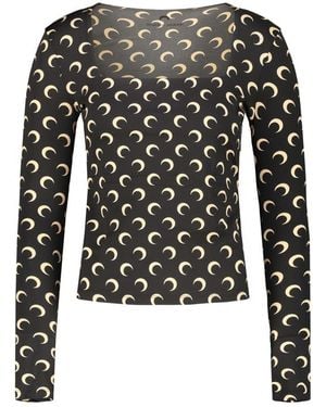 Marine Serre Moon Printed Jersey Square Neck Top - Black