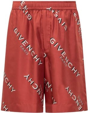 Givenchy Silk Shorts With Logo - Red