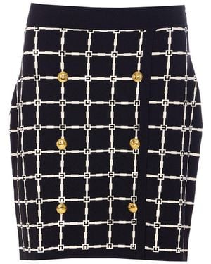 Elisabetta Franchi Jacquard Logo Miniskirt With Buttons - Black