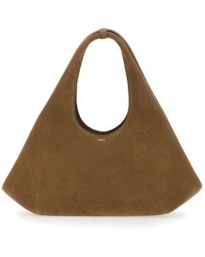 Coperni Brown Shoulder Bag With Top Handle And Logo Lettering On The Front In Suede Woman