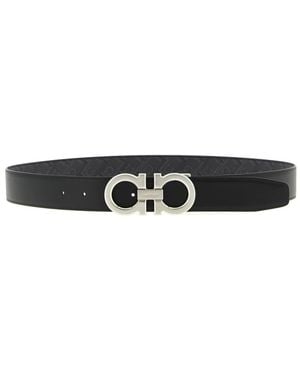 Ferragamo 'Gancini' Print Reversible Belt - White