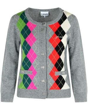 Ganni Checked Cashmere Blend Cardigan - Multicolour