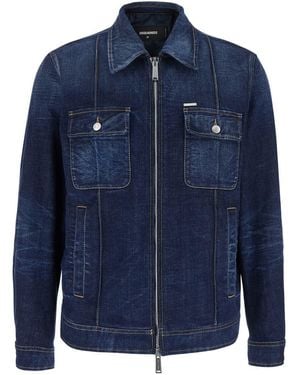 DSquared² Classic Denim Jacket With Tailored Fit And Vintage Finish - Blue