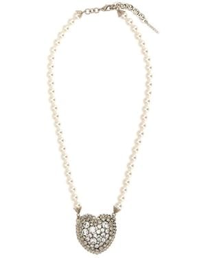 Alessandra Rich Pearl Heart Necklace - White